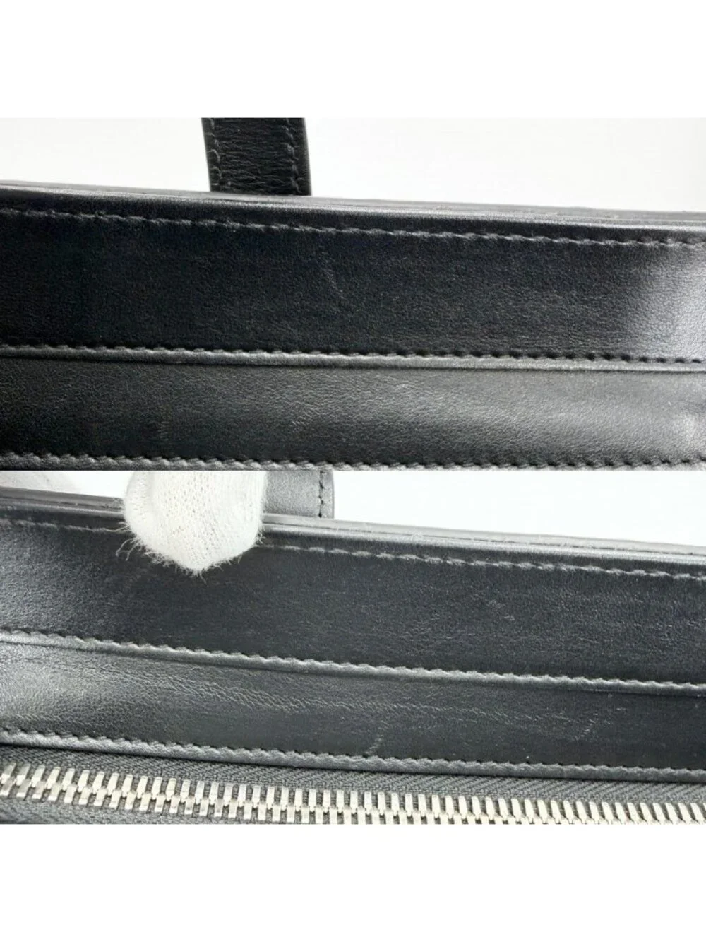 Gucci Tote GG Embossed Handbag Shoulder Leather Black Silver